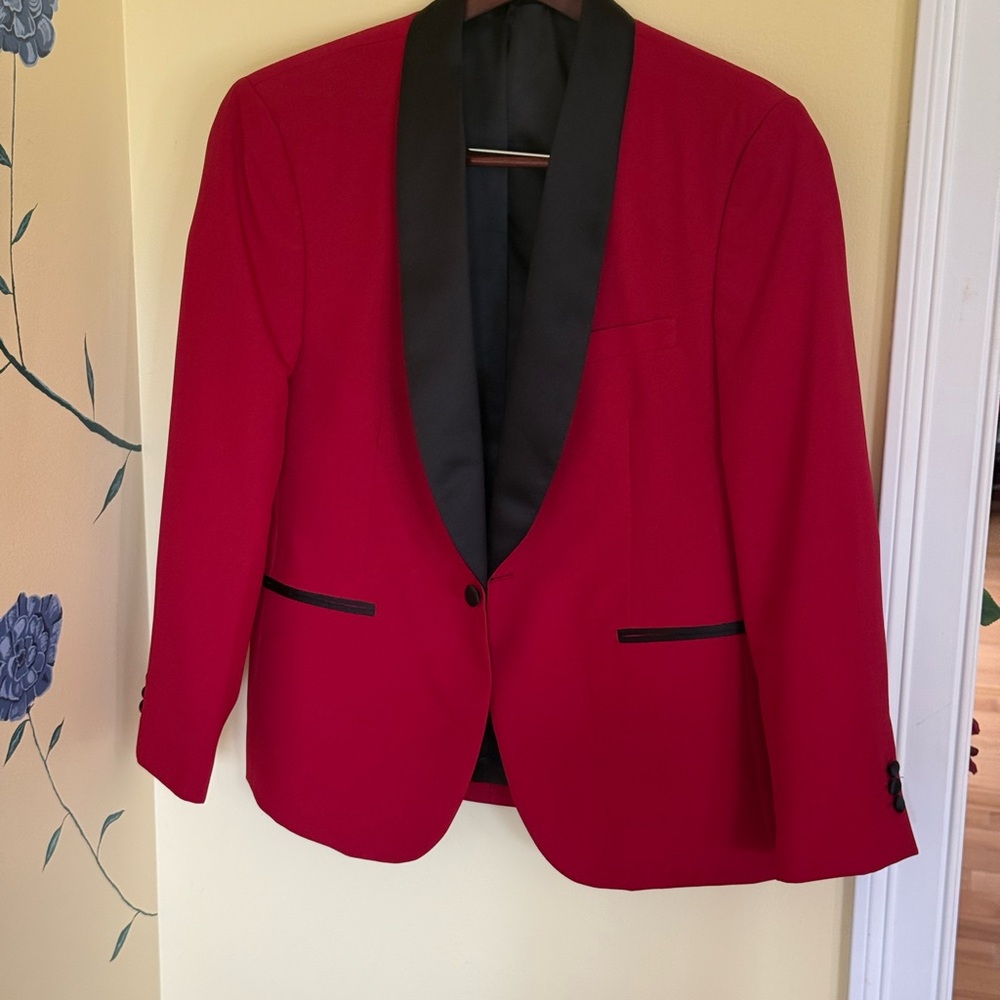 Men's Tuxedo Jacket/Red Blazer with Black Lapel